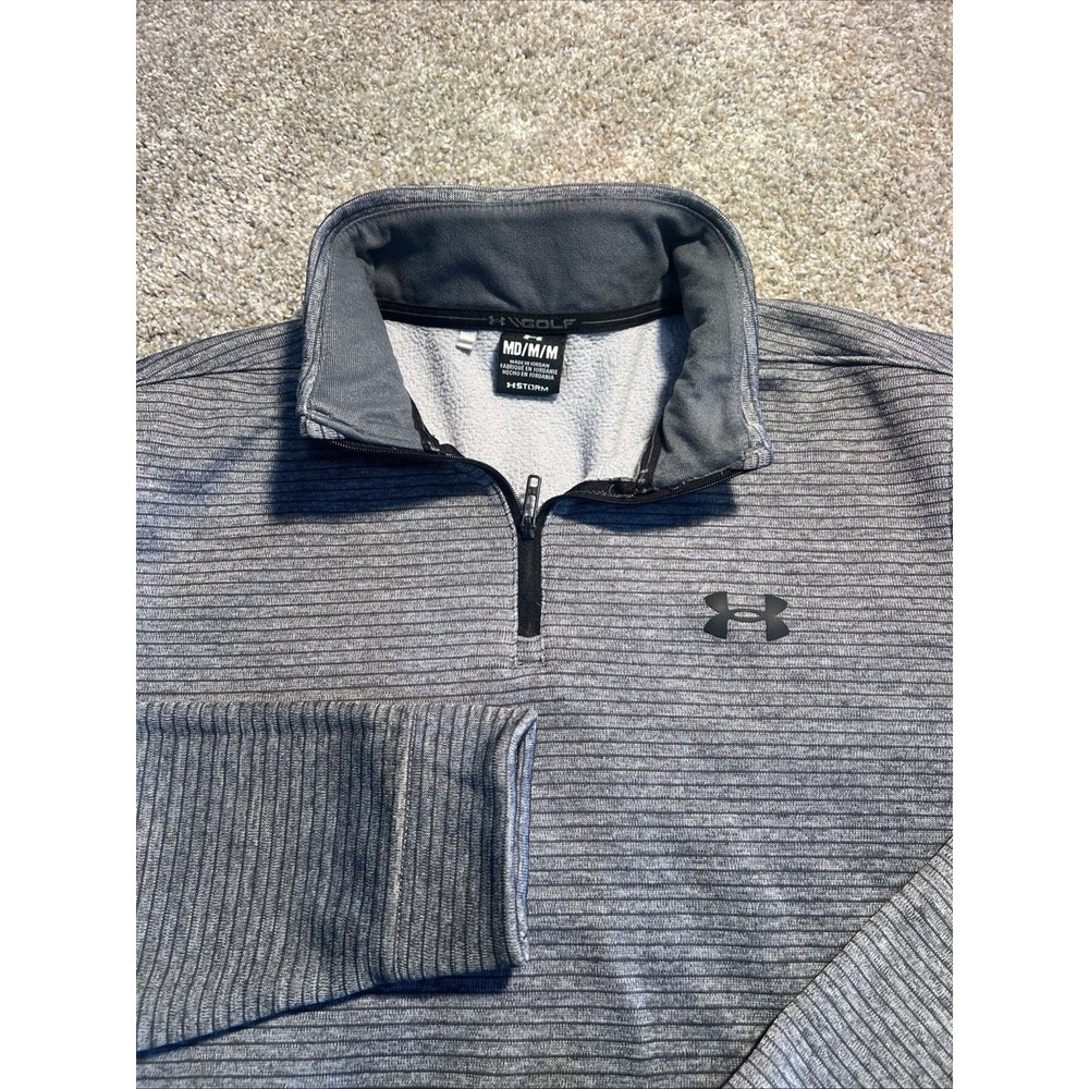 Under Armour Storm SweaterFleece QZ Gray Striped Golf Pullover 1373674 Size M